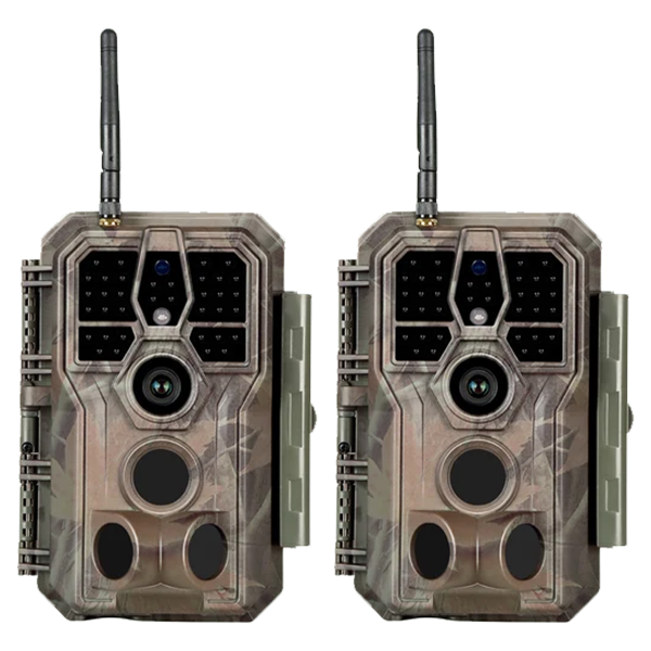 2-Pack Bluetooth Wireless 64MP Game & Trail Cameras for Wildlife Observing & Home or Backyard Security Night Vision Motion Activated Waterproof | A280W Oak Brown