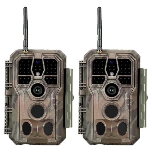 2-Pack Bluetooth Wireless 64MP Game & Trail Cameras for Wildlife Observing & Home or Backyard Security Night Vision Motion Activated Waterproof | A280W Oak Brown