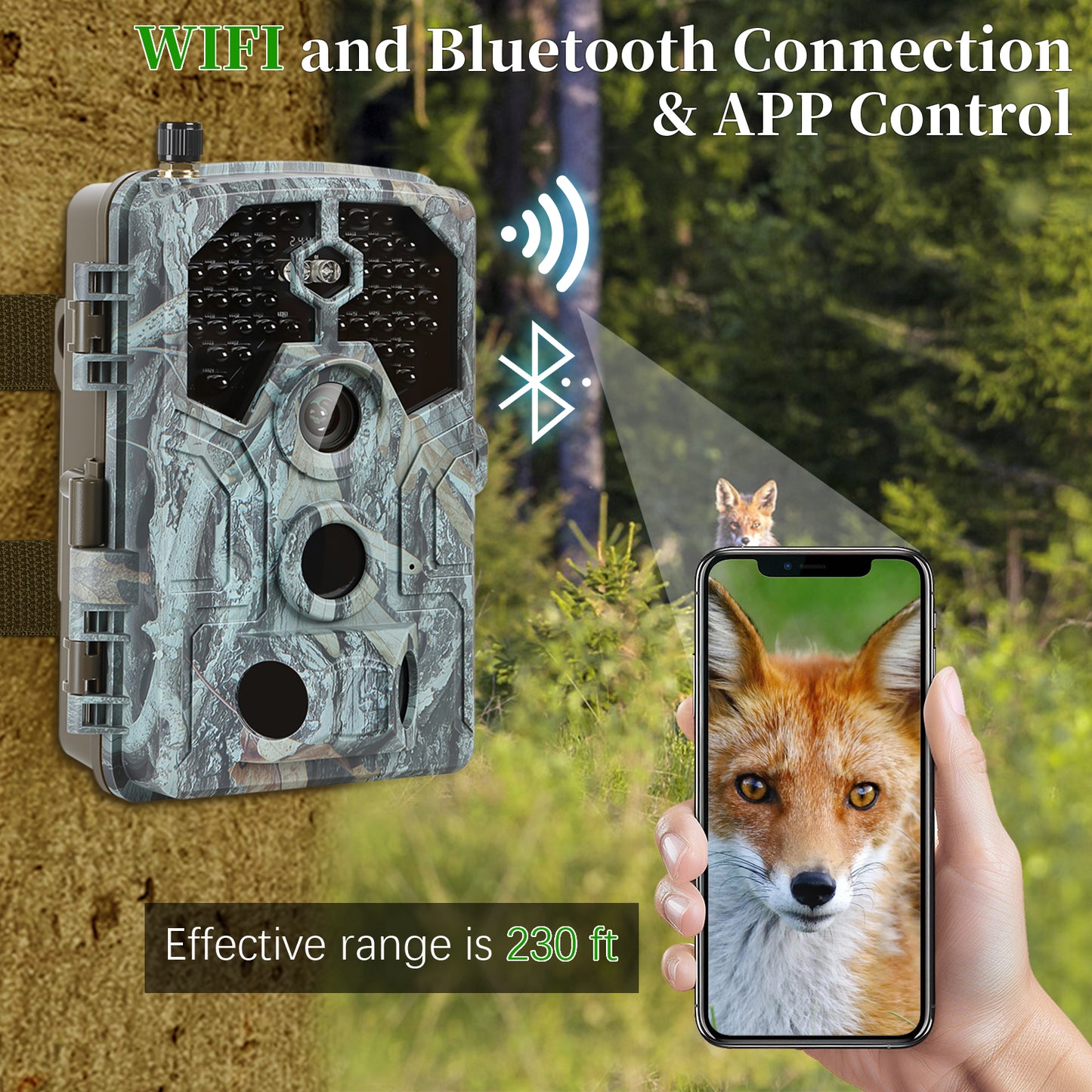 4K WiFi 64MP Trail Camera with 100ft No-Glow Night Vision, 0.1s Trigger Speed Waterproof Game Cam for Wildlife & Backyard Security | A106W Driftwood Bark
