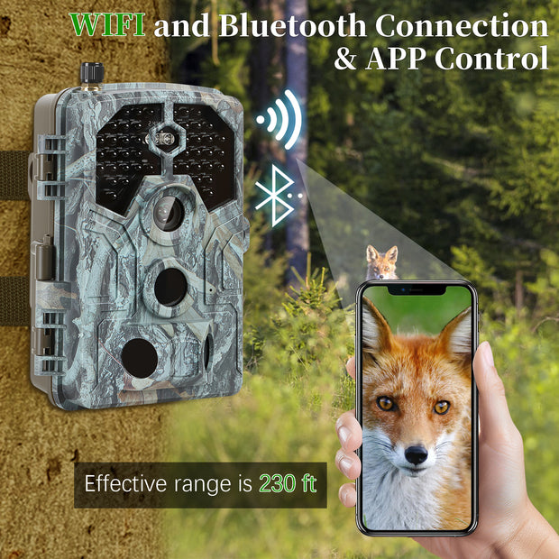 2-Pack Blazevideo A106W 4K WIFI 64MP Trail Camera 100ft Night Vision Motion Activated 0.1S Trigger Speed No Glow Waterproof for Wildlife Observing & Backyard Security