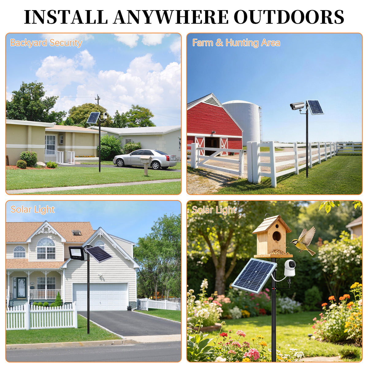 Solar Camera Mount Pole(7.8' Tall) for 5W-25W Panels, Steel Ground Stake