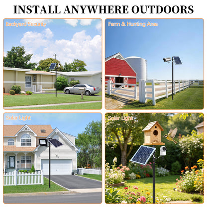 Solar Camera Mount Pole(7.8' Tall) for 5W-25W Panels, Steel Ground Stake