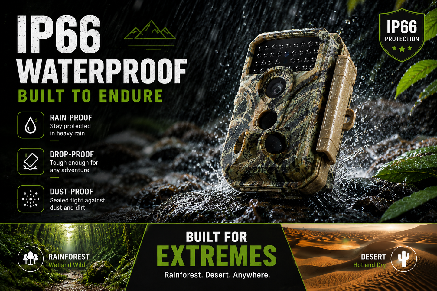 Trail & Game Camera 32MP 1296P 100ft 0.1s Trigger Speed No-Glow Night Vision Waterproof for Wildlife Scouting | T306 Matte Olive Drab