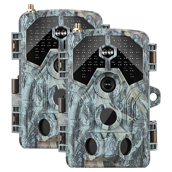 2-Pack 4K WiFi 64MP Trail Camera with 100ft No-Glow Night Vision, 0.1s Trigger Speed Waterproof Game Cam for Wildlife & Backyard Security | A106W Driftwood Bark