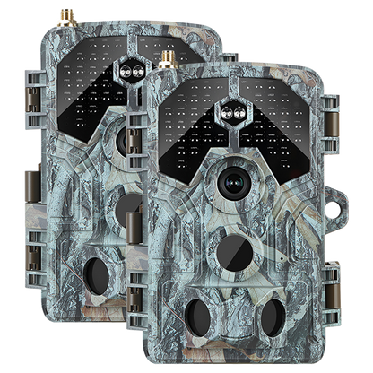 2-Pack 4K WiFi 64MP Trail Camera with 100ft No-Glow Night Vision, 0.1s Trigger Speed Waterproof Game Cam for Wildlife & Backyard Security | A106W Driftwood Bark