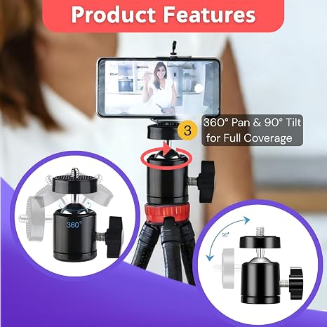 Universal 1/4" Mini Ball Head Screw Tripod Mount, 3 Pack 360 Degree Rotating Panoramic Mount Base Adapter for DSLR Cameras HTC Vive Tripods Monopods Camcorder Light Stan