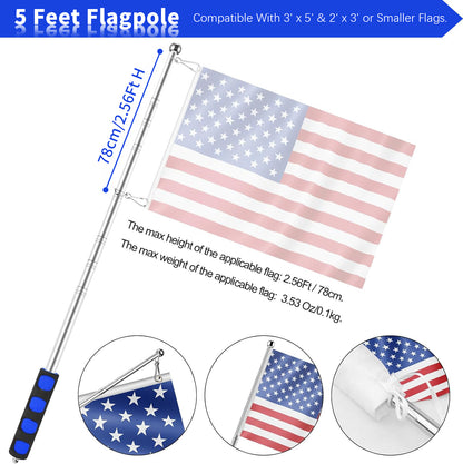 Afuven Hand-held Flagpoles of Metal with Clips, 5 Feet Thick Portable Stainless Steel Telescopic Banner Flag Pole - Tour Guide Flag Pole - Teaching Pointer Stick