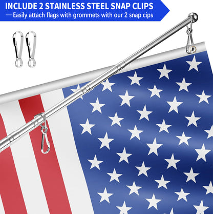 Afuven Hand-held Flagpoles of Metal with Clips, 5 Feet Thick Portable Stainless Steel Telescopic Banner Flag Pole - Tour Guide Flag Pole - Teaching Pointer Stick