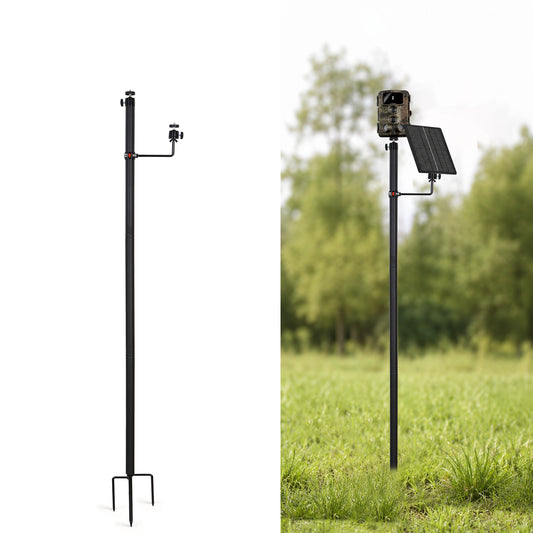 4.7 Ft Trail Camera Mount Stake for Trail Cam & Solar panel Mounting Post with 360° Rotatable 1/4" Ball Head Mount Stand