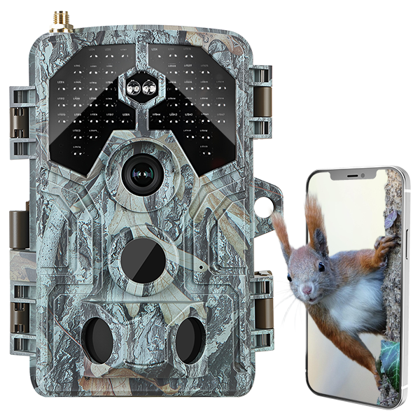 4K WiFi 64MP Trail Camera with 100ft No-Glow Night Vision, 0.1s Trigger Speed Waterproof Game Cam for Wildlife & Backyard Security | A106W Driftwood Bark