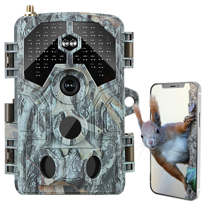 4K WiFi 64MP Trail Camera with 100ft No-Glow Night Vision, 0.1s Trigger Speed Waterproof Game Cam for Wildlife & Backyard Security | A106W Driftwood Bark