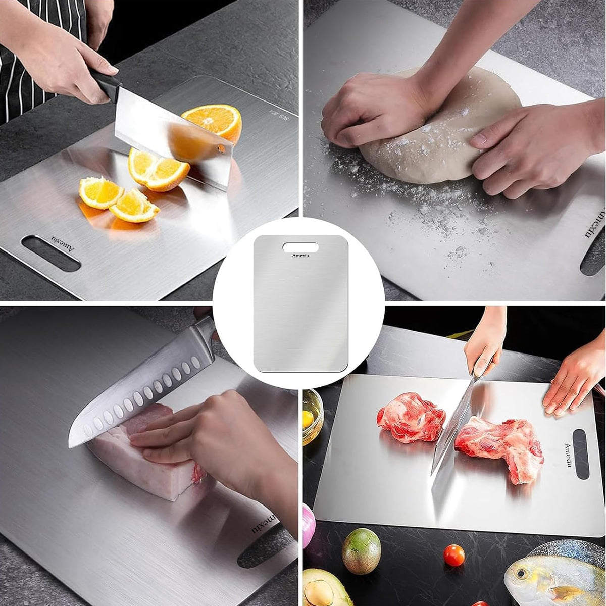 Amexiu Titanium Cutting boards - 100% Pure Titanium Cutting Boards For Kitche,Easy to clean, Double-sided food-grade Cutting Board For Cutting Meats, Fruits And Vegetables