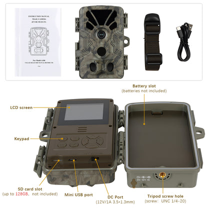 Trail Camera 4K Video 64MP Photo with Audio, 100ft Night Vision Motion Activated Game Cam, 0.1s Trigger IP66 Waterproof for Wildlife Monitoring | A106 Driftwood Bark