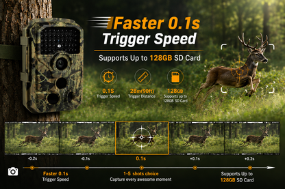 Trail & Game Camera 32MP 1296P 100ft 0.1s Trigger Speed No-Glow Night Vision Waterproof for Wildlife Scouting | T306 Matte Olive Drab