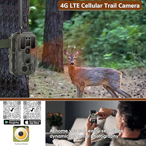 4G LTE Cellular Game & Trail Camera 48MP 1296P 100ft Night Vision Motion Activated Waterproof with SIM Card Sends Picture to Cell Phone | A390G Oak Brown