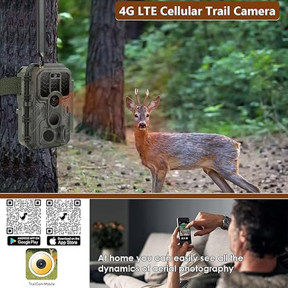 4G LTE Cellular Game & Trail Camera 48MP 1296P 100ft Night Vision Motion Activated Waterproof with SIM Card Sends Picture to Cell Phone | A390G Oak Brown