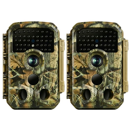 2-Pack Game & Trail Camo Camera 64MP 4K with 100ft Night Vision Motion Activated 0.1S Trigger Speed IP66 Waterproof No Glow for Animal Observation & Wildlife Hunting | T306 Olive Green Camouflage