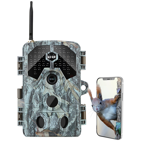 WiFi Game & Trail Camera 64MP 4K Video with 100ft No-Glow Night Vision  Waterproof 0.1s Trigger Speed for Wildlife & Backyard Security | A106W Driftwood Bark