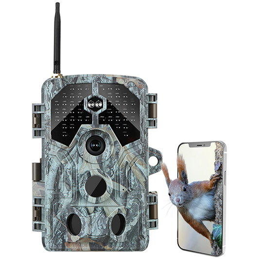 4K WiFi 64MP Trail Camera with 100ft No-Glow Night Vision, 0.1s Trigger Speed Waterproof Game Cam for Wildlife & Backyard Security | A106W Driftwood Bark
