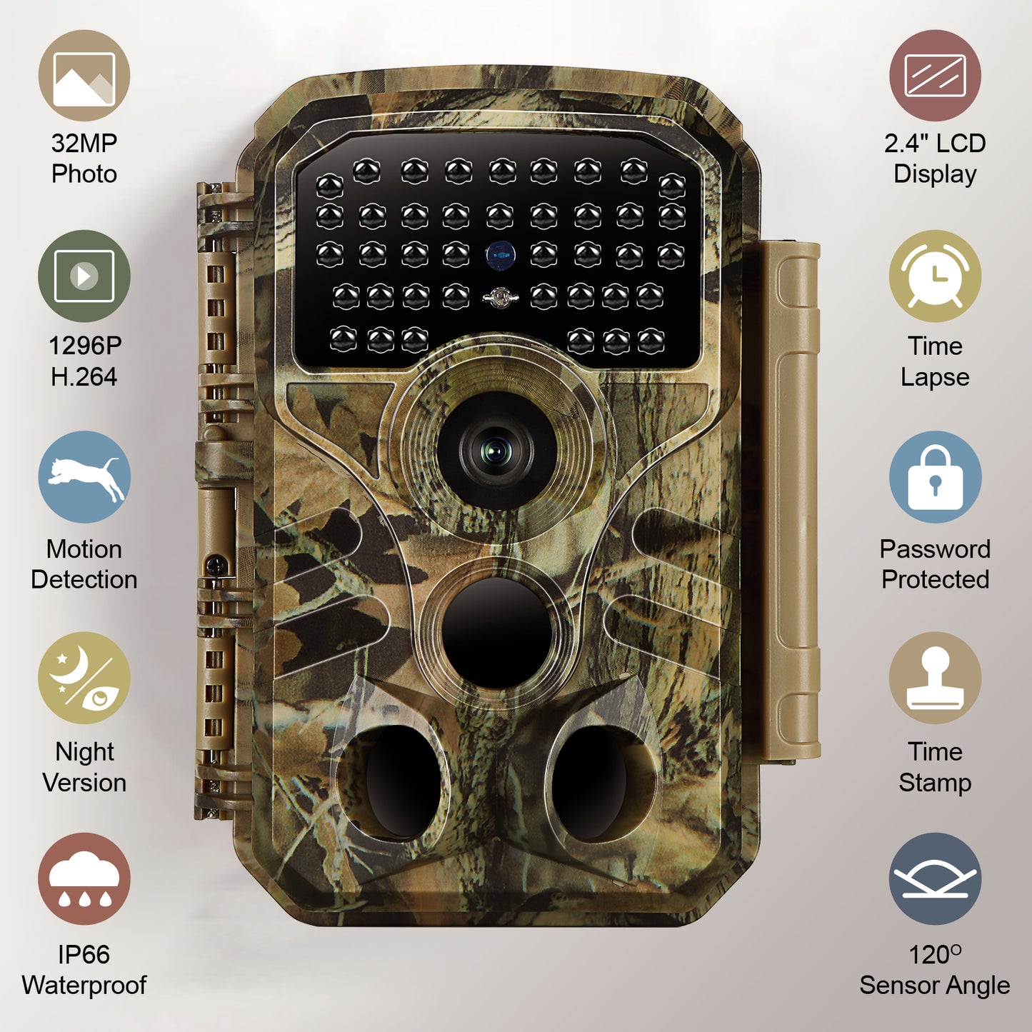 Trail Camera 32MP Photo 1296P Video, 100ft No-Glow Night Vision Game Cam, 0.1s Trigger Speed Waterproof for Wildlife Scouting | T306 Matte Olive Drab