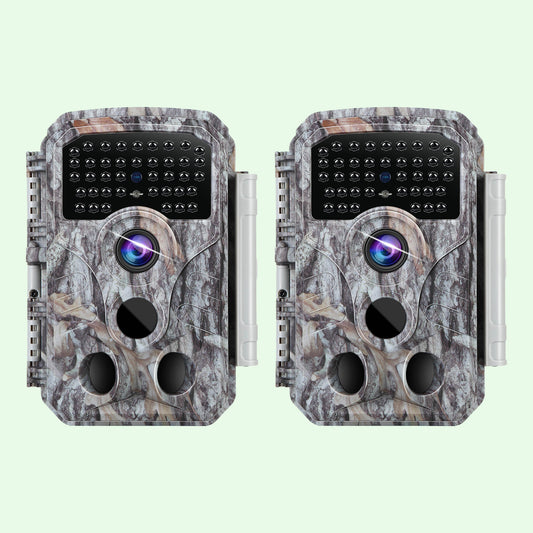 2-Pack 32MP Photo 1296P Video Trail Camera, 100ft Night Vision Game Cam, 0.1s Trigger Speed Waterproof for Backyard Security  | T306 Driftwood Bark