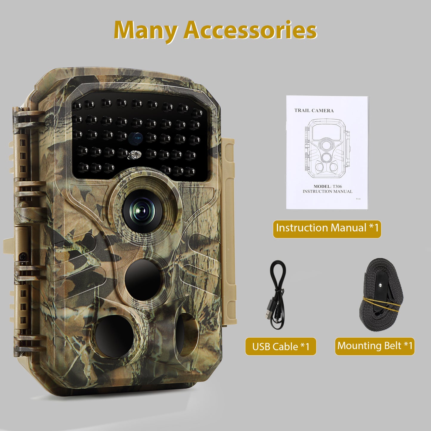 Trail Camera 32MP Photo 1296P Video, 100ft No-Glow Night Vision Game Cam, 0.1s Trigger Speed Waterproof for Wildlife Scouting | T306 Matte Olive Drab