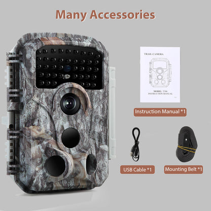 2-Pack 32MP Photo 1296P Video Trail Camera, 100ft Night Vision Game Cam, 0.1s Trigger Speed Waterproof for Backyard Security  | T306 Driftwood Bark