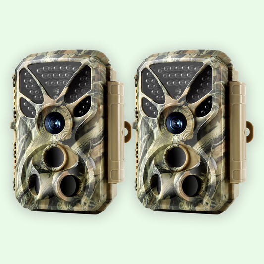 2-Pack 4K 30fps Video 32MP Photo Trail Camera, 100ft Night Vision Game Cam, 0.1s Trigger Speed IP66 Waterproof for Wildlife Scouting | T326 Matte Olive Drab