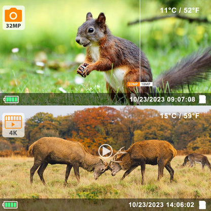2-Pack 4K 30fps Video 32MP Photo Trail Camera, 100ft Night Vision Game Cam, 0.1s Trigger Speed IP66 Waterproof for Backyard Security |  T326 Driftwood Bark