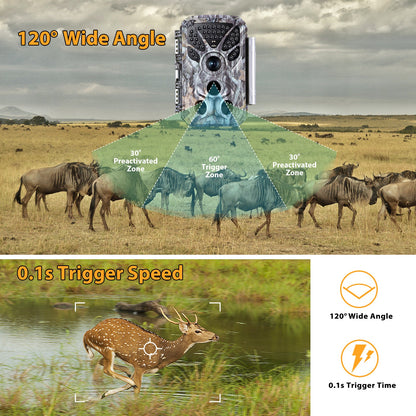 2-Pack 4K 30fps Video 32MP Photo Trail Camera, 100ft Night Vision Game Cam, 0.1s Trigger Speed IP66 Waterproof for Backyard Security |  T326 Driftwood Bark