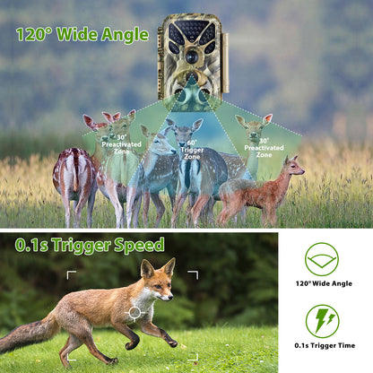 2-Pack 4K 30fps Video 32MP Photo Trail Camera, 100ft Night Vision Game Cam, 0.1s Trigger Speed IP66 Waterproof for Wildlife Scouting | T326 Matte Olive Drab