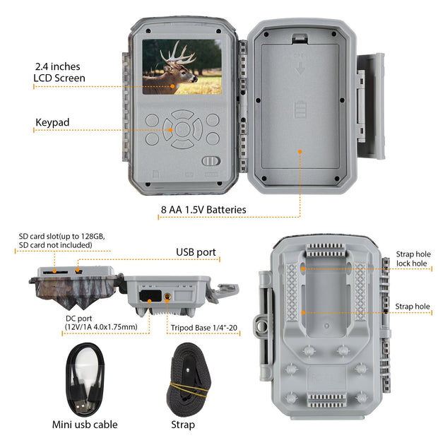 2-Pack 4K 2160P 30fps video 32MP photo Trail Camera with Audio and Motion Detector Night Vision Max. Distance up to 100ft, 0.1s Trigger Speed, Waterproof IP66 | T326 Grey