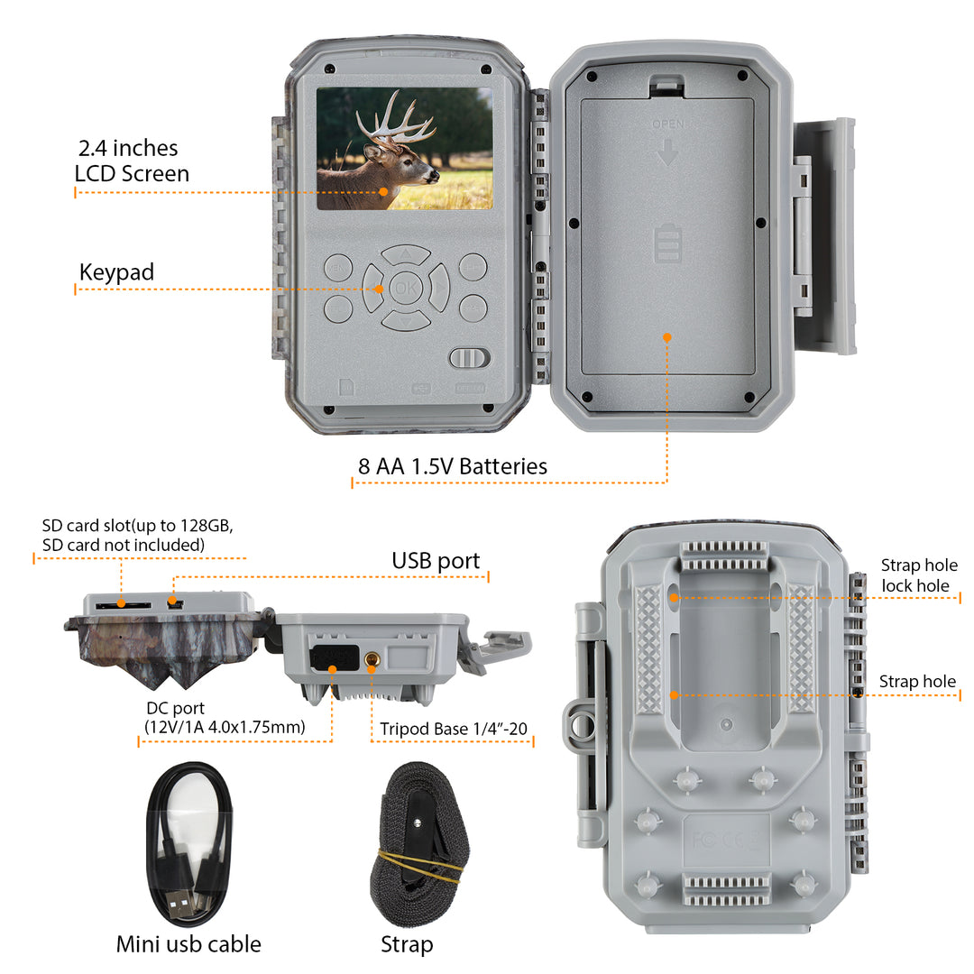 4K 2160P 30fps Video 32MP Photo Trail Camera with Audio and