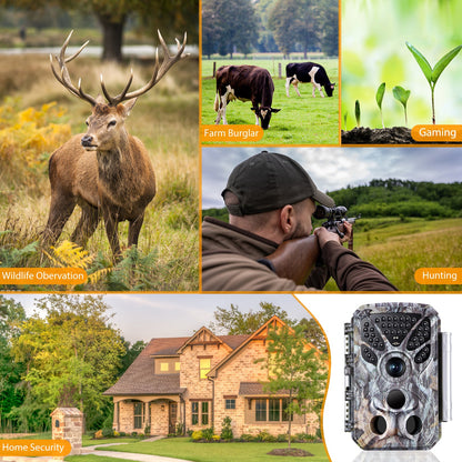 2-Pack 4K 30fps Video 32MP Photo Trail Camera, 100ft Night Vision Game Cam, 0.1s Trigger Speed IP66 Waterproof for Backyard Security |  T326 Driftwood Bark