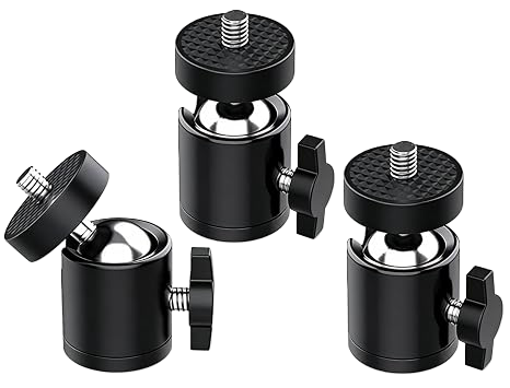Universal 1/4" Mini Ball Head Screw Tripod Mount, 3 Pack 360 Degree Rotating Panoramic Mount Base Adapter for DSLR Cameras HTC Vive Tripods Monopods Camcorder Light Stan