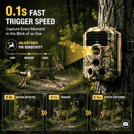 2-Pack Game & Trail Camo Camera 64MP 4K with 100ft Night Vision Motion Activated 0.1S Trigger Speed IP66 Waterproof No Glow for Animal Observation & Wildlife Hunting | T306 Olive Green Camouflage
