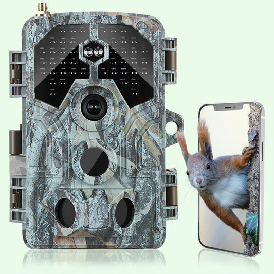 4K WiFi 64MP Trail Camera with 100ft No-Glow Night Vision, 0.1s Trigger Speed Waterproof Game Cam for Wildlife & Backyard Security | A106W Driftwood Bark