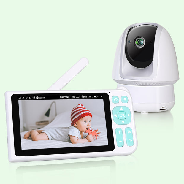 2-Pack 1080p FHD Baby Monitor with 5” Display, 3000ft Range, 2-Way Audio, Night Vision, Lullabies, 5000mAh Battery and Pan Tilt Zoom | B180 White