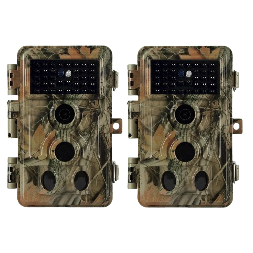 2-Pack 64MP 1296P 2K Video Stealthy Trail Game Cameras for Wildlife Deer Observation & Home Security Waterproof No Glow Motion Activated | A262 Matte Olive Drab