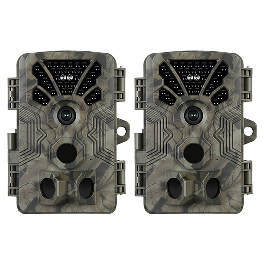 2-Pack Game & Trail Camera 4K Video 64MP Photo with Audio 100ft Night Vision Motion Activated 0.1s Trigger IP66 Waterproof for Wildlife Observing & Home or Backyard Security | A106 Oak Brown