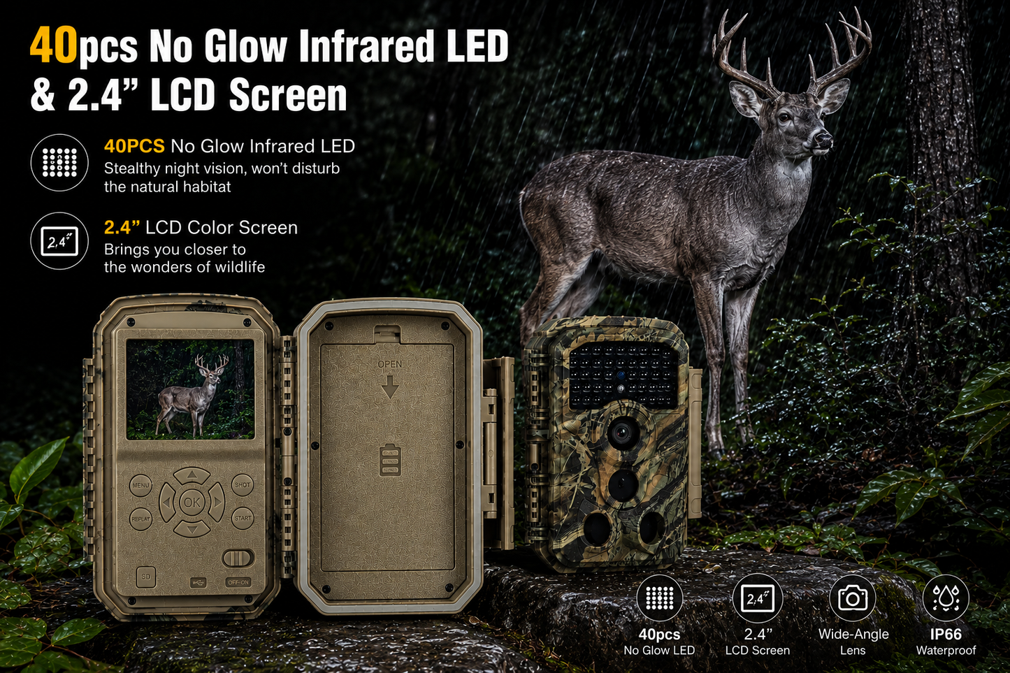 Trail & Game Camera 32MP 1296P 100ft 0.1s Trigger Speed No-Glow Night Vision Waterproof for Wildlife Scouting | T306 Matte Olive Drab