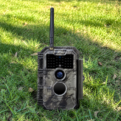 Bluetooth WiFi Game Trail Deer Camera 64MP 1296P Night Vision Motion Activated Stealthy Camouflage for Wildlife Observing, Home Security | W600 Oak Brown