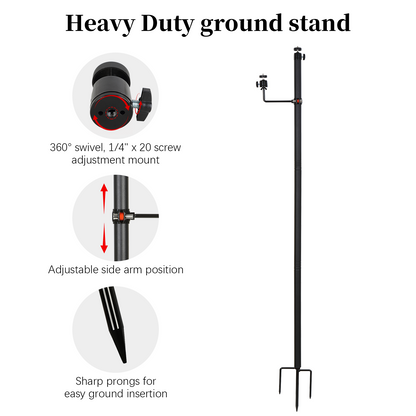 4.7 Ft Trail Camera Stake for 2 Devices, Heavy Duty Game Cam Mounting Post with 360° Rotatable 1/4" Ball Head Mount Stand