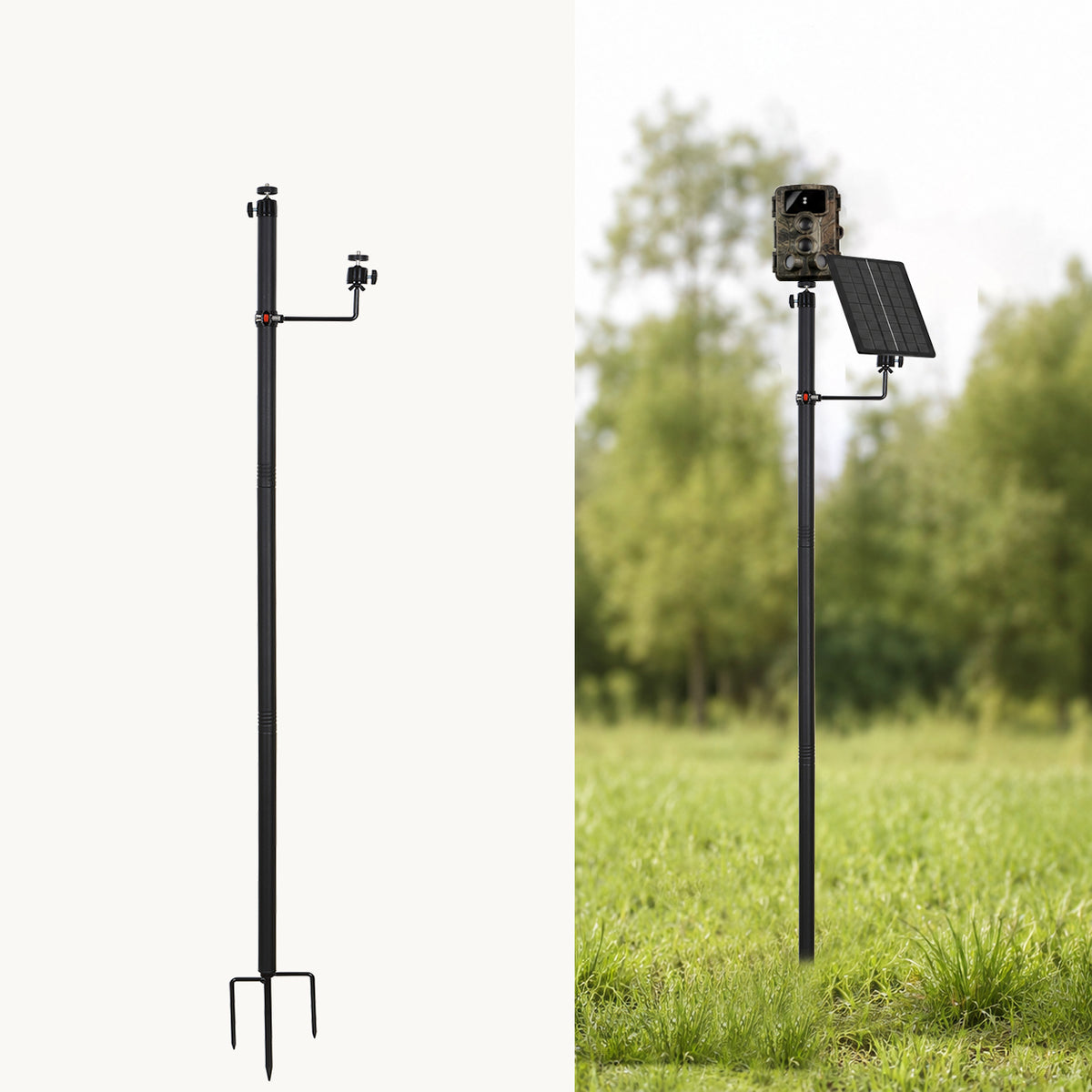 4.7 Ft Trail Camera Mount Stake for Trail Cam & Solar panel Mounting Post with 360° Rotatable 1/4" Ball Head Mount Stand