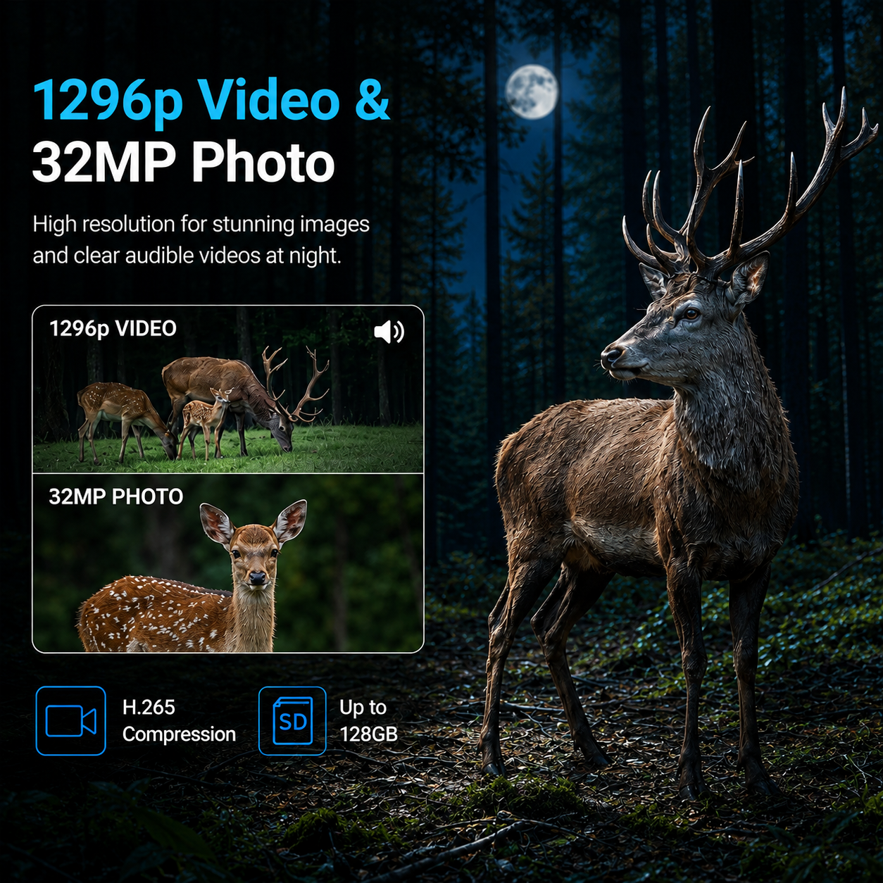 Trail & Game Camera 32MP 1296P 100ft 0.1s Trigger Speed No-Glow Night Vision Waterproof for Wildlife Scouting | T306 Matte Olive Drab