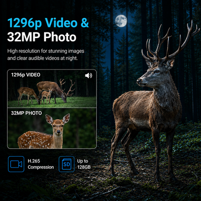 Trail & Game Camera 32MP 1296P 100ft 0.1s Trigger Speed No-Glow Night Vision Waterproof for Wildlife Scouting | T306 Matte Olive Drab