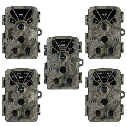 5-Pack Game & Trail Camera 4K Video 64MP Photo with Audio 100ft Night Vision Motion Activated 0.1s Trigger IP66 Waterproof for Wildlife Monitoring | A106 Oak Brown