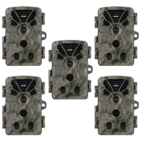 5-Pack Game & Trail Camera 4K Video 64MP Photo with Audio 100ft Night Vision Motion Activated 0.1s Trigger IP66 Waterproof for Wildlife Monitoring | A106 Oak Brown