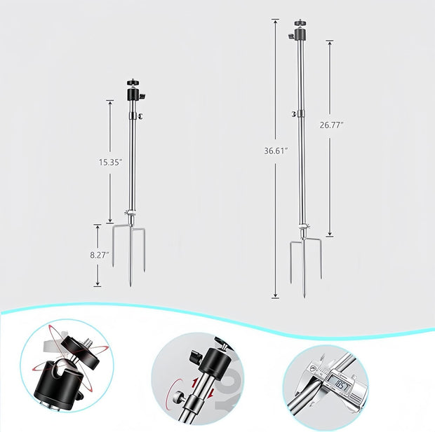 Wildlife camera mount, thick foldable stainless steel mount, 360° adjustable, universal thread connection 1/4''-20 (6 mm) for solar panel, night fishing lights