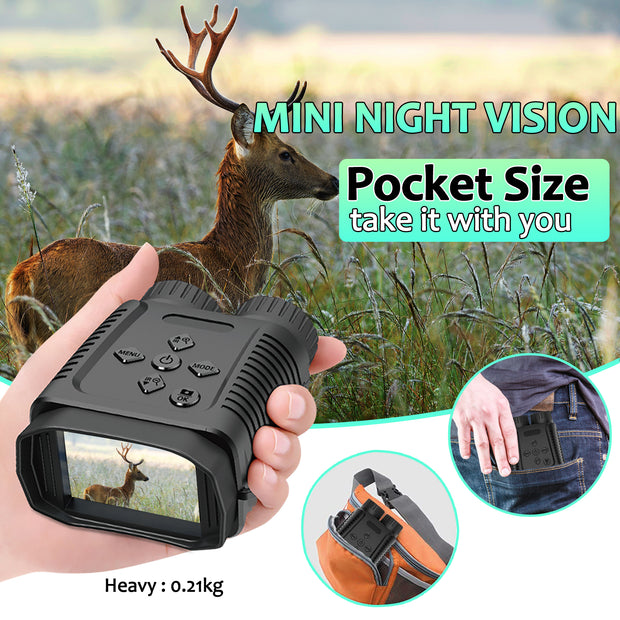 Mini Night Vision Binocular Camera 12MP 1080P Starlight Distance to 300M with 2.4" TFT for Observing Hiking Camping Climbing